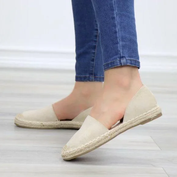 Beige Vegan Suede Flat Slip On Loafer Espadrilles - Picture 7 of 10